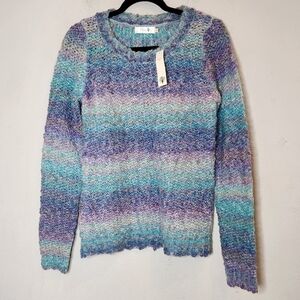 NWT Missa Wool Alpaca Blend Knit Sparkle Pastel Stripe Sweater Women's Size L